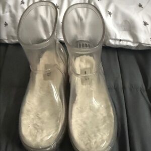 UGG Clear PVC Rain Boots with Cream Shearling